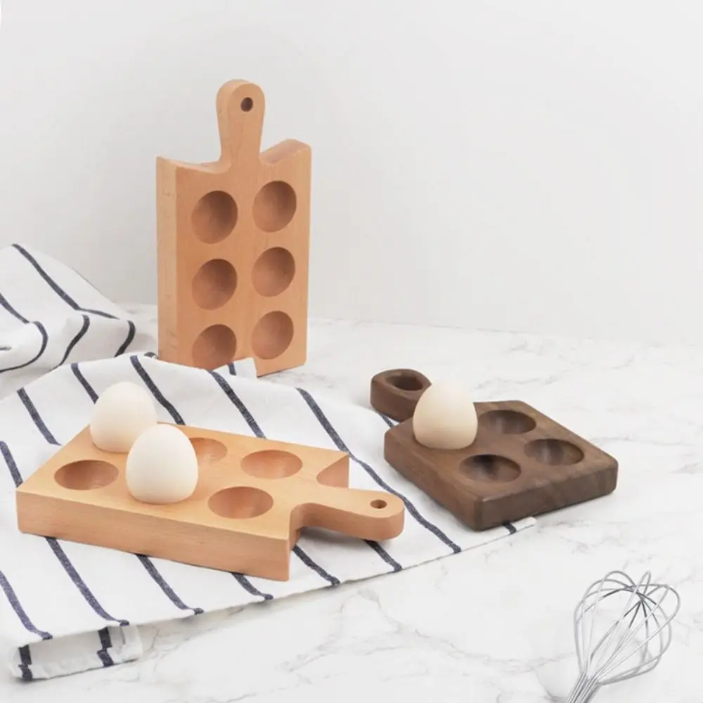 Multipurpose Handle Wood Egg Holder 4/6 Grids Double Row Wood Egg Tray Durable Hanging Hole Egg Keeper Countertop 3