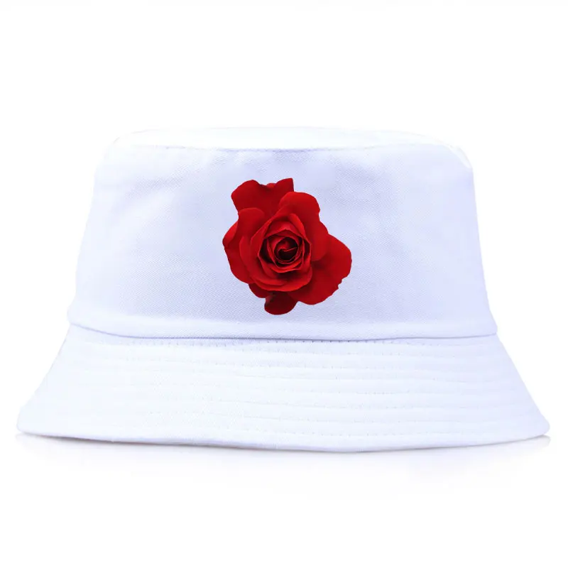 

Summer Rose Printed Cotton Bucket Hats Ladies Sun Protection Panama Hat High Quality Printed Man Women Reversible Fisherman Cap