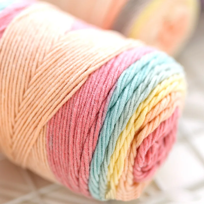 Cotton Yarn 1pc 5-strand Milk Cotton Segment Dyed Rainbow Hand Woven Wool Scarf Pillow Blanket Material Wool