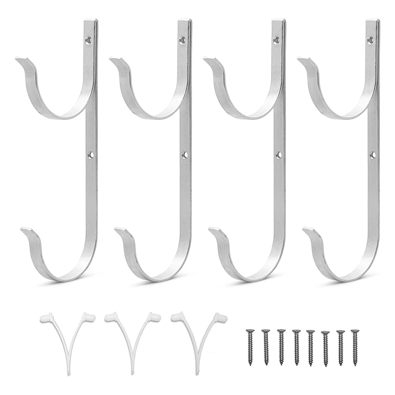 Pool Pole Hanger Premium 4Pc Aluminium Holder Set Hooks For Telescopic Poles, Skimmers, Leaf Rakes, Brushes