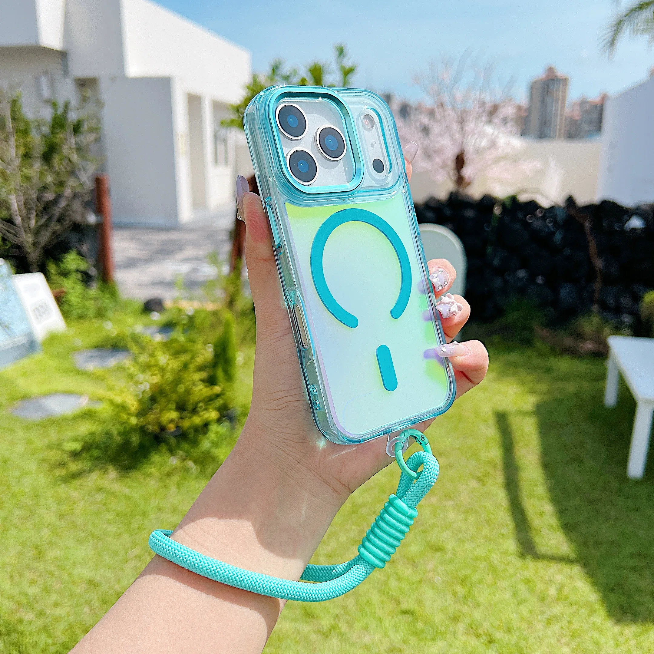 Laser Gradient Magnetic Lanyard Shockproof Case with Magsafe Compatibility