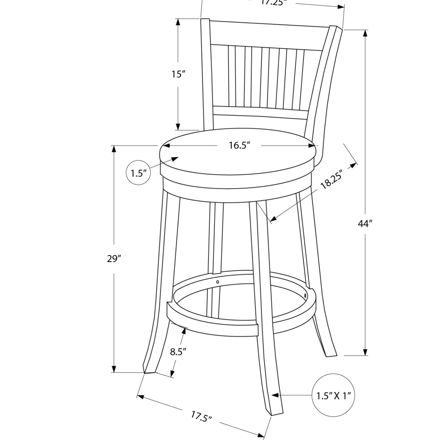 Bar Stool, Set Of 2, Swivel, Bar Height, Brown Wood, Black Leather Look, Transitional 3