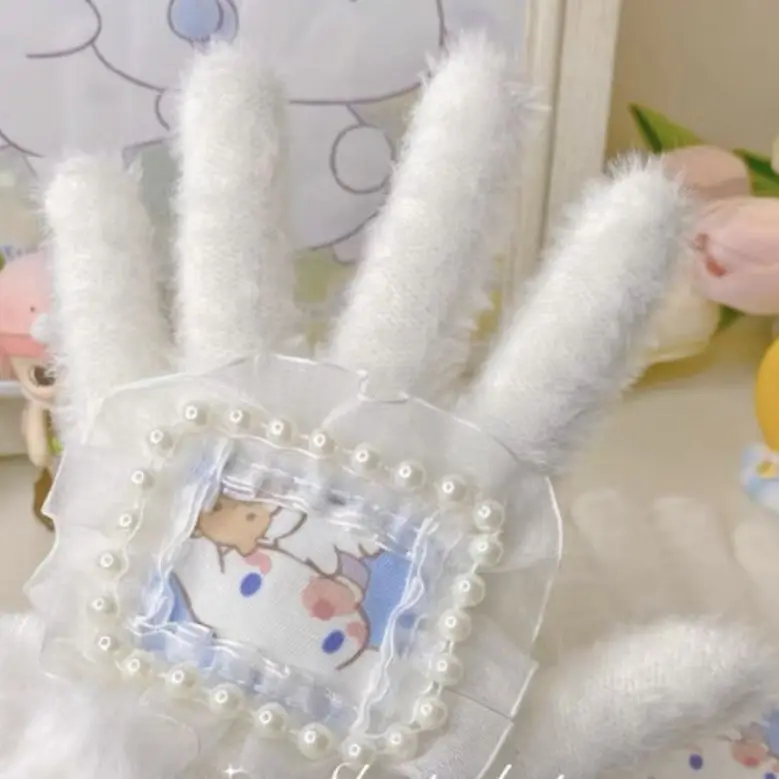 

Cinnamoroll Glove Sanrio Kawaii Cold Proof Korean All Finger Gloves Winter Warm Imitation Mink Hair Cute Five Finger Gloves