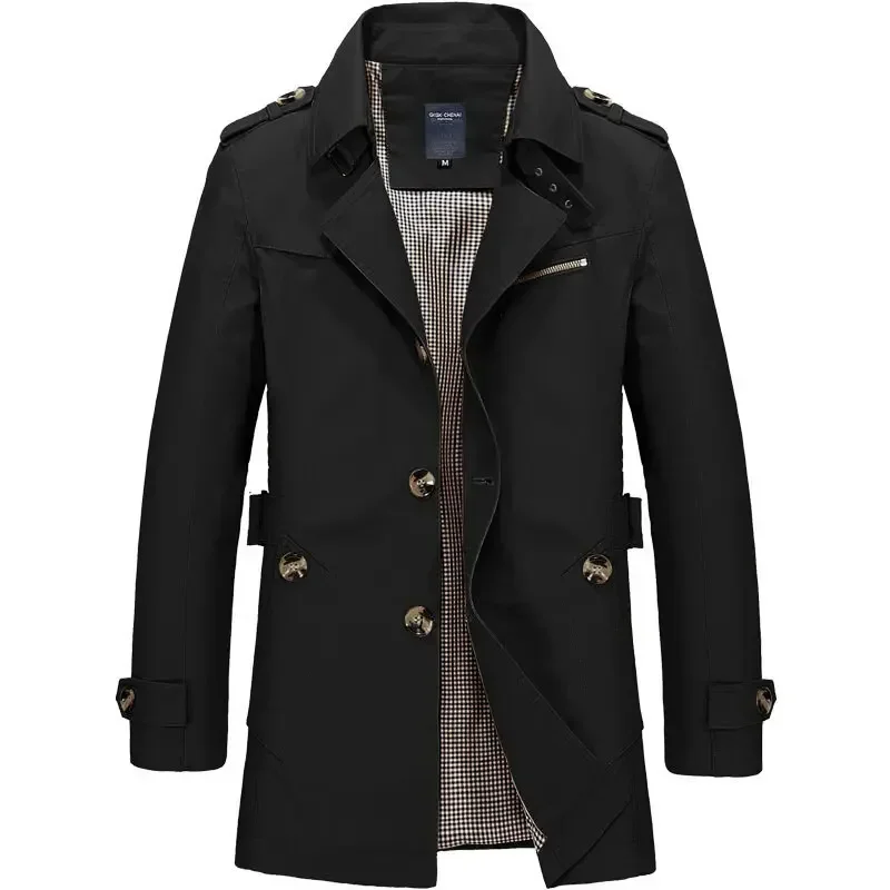England Style Men Trench Solid Business Casual Long Trench Coats Mens Casual Outerwear Punk Jackets Windbreaker Men Korean Coat 6