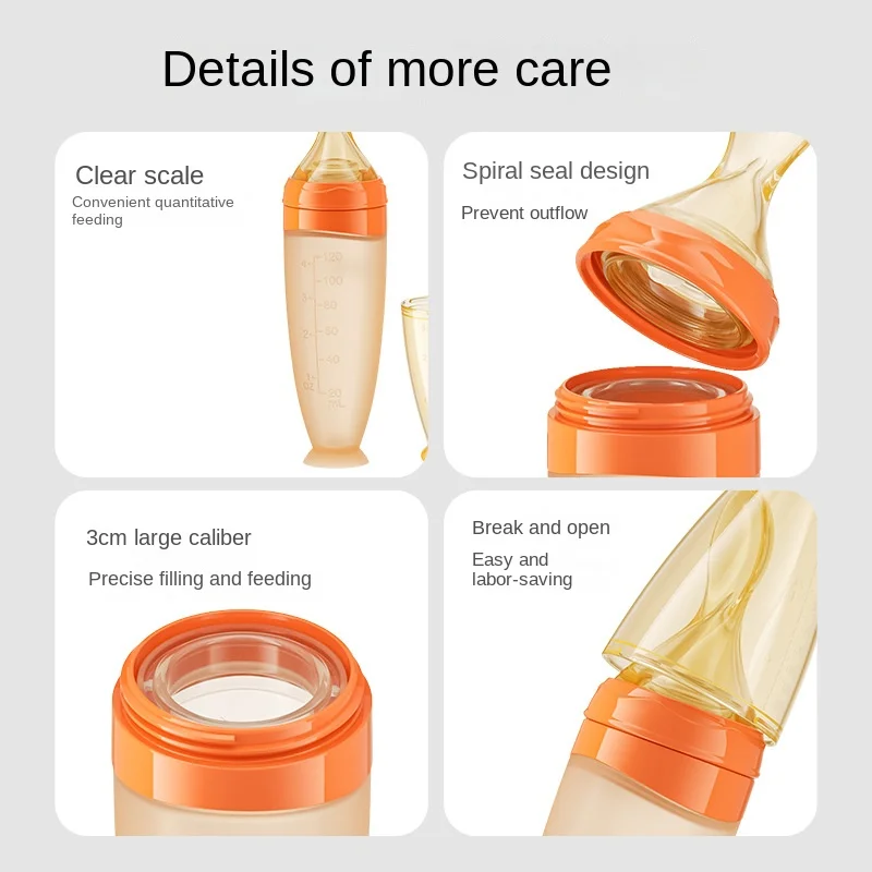Silicone baby bottle silicone milk bottle Safe Useful Silicone Baby Bottle Spoon Food Supplement Rice Cereal Bottles Squeeze Spoon Milk Feeding Bottle Cup