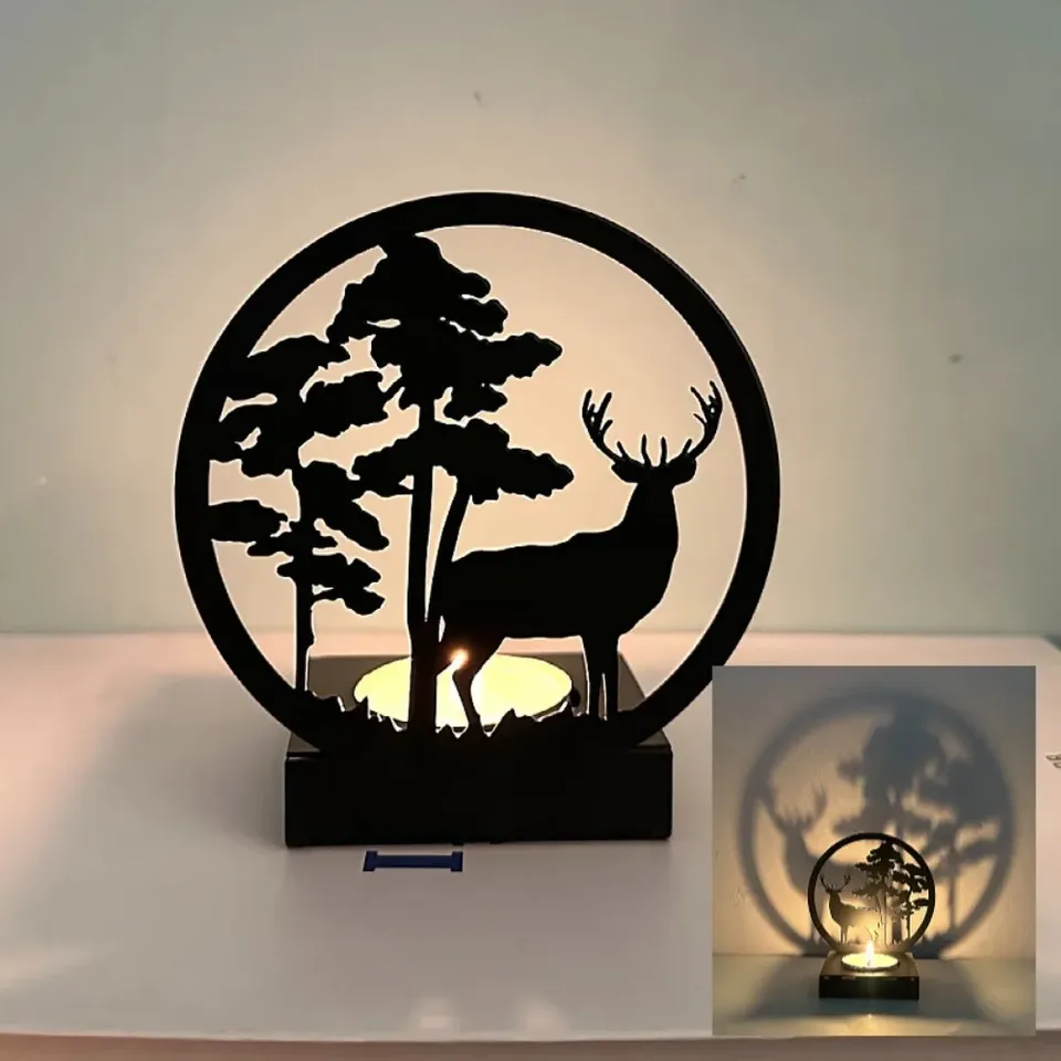 Creative Ins Style Metal Ornaments Candle Holders Black Iron Elk Christmas Valentine's Day Luminous Decorative Crafts Miniatures