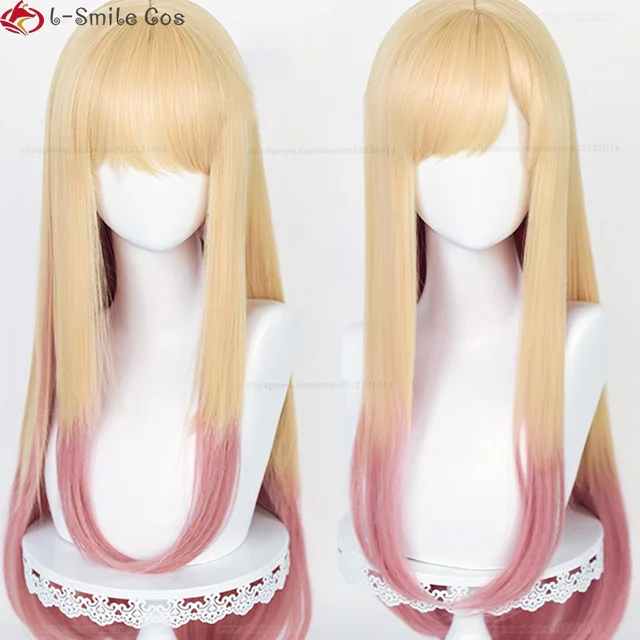 Jinnhelun Long Blonde Pink Wigs with Bangs Marin Kitagawa Cosplay Long  Straight Hair Wig for Girls Women Anime Halloween Party Costume