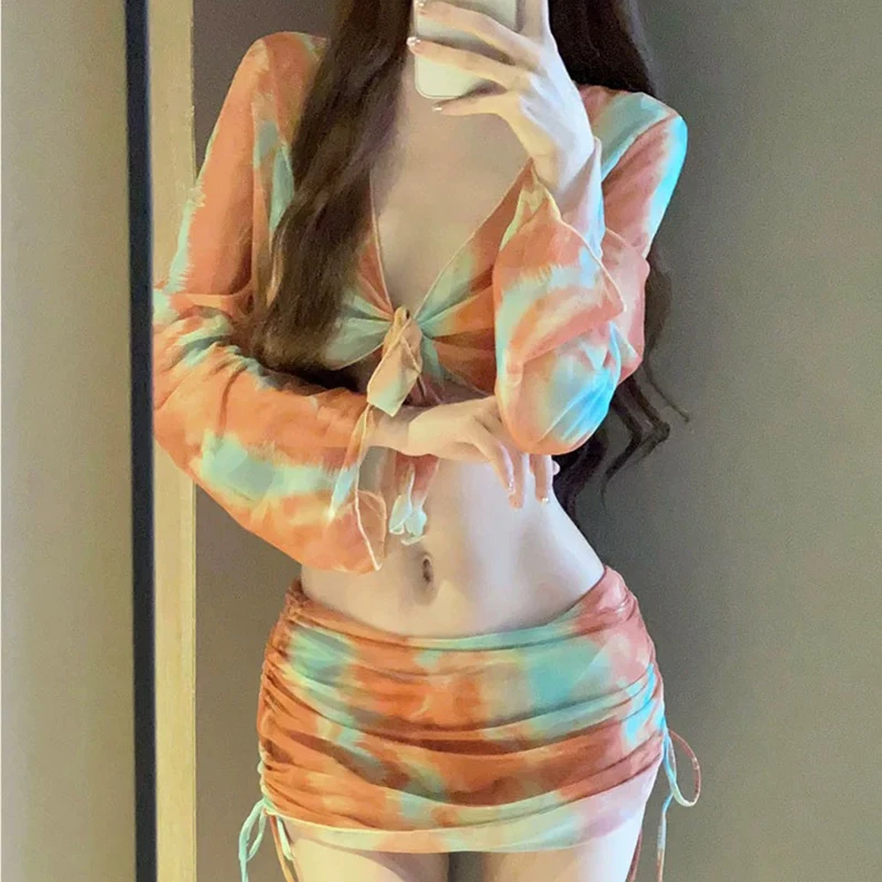 

Женский купальник-бикини с длинным рукавом, из тюля