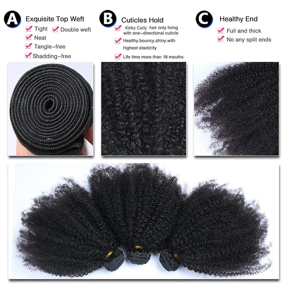 Brazilian Human Hair Bundles Afro Kinky Curly Bundles Human Hair Weaveing Remy Extension For Women 8-22 Inch Natural Color