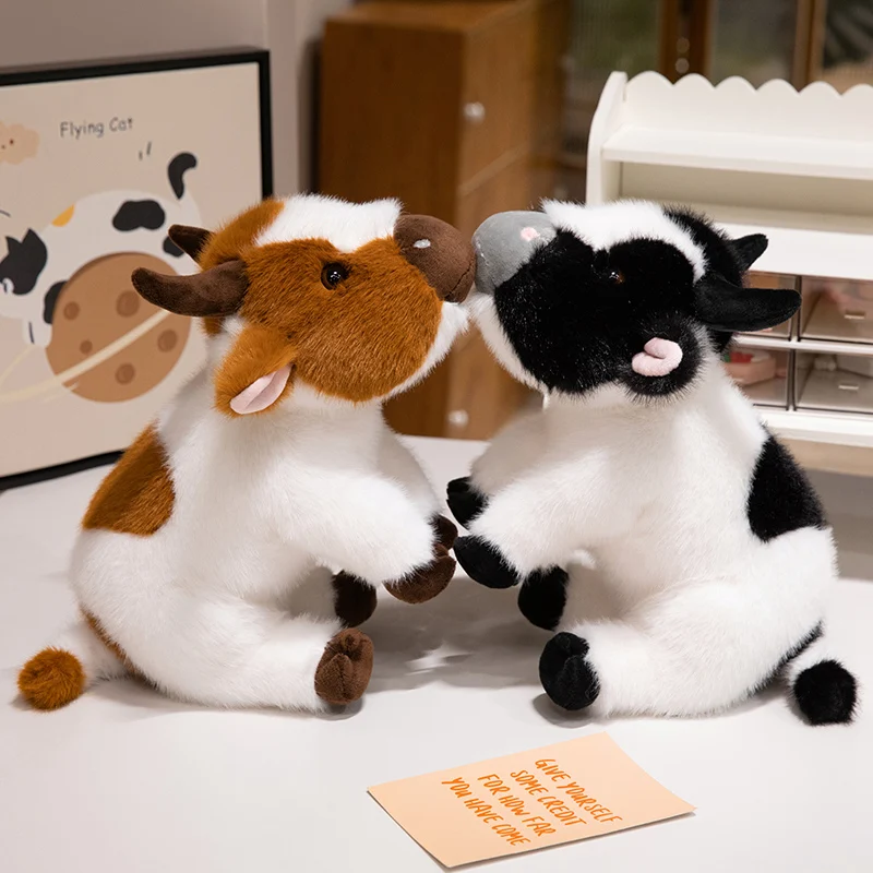 Simulation Cattle Animal Plush Doll Soft Stuffed Cow Bull Plush Toy Farm Game Props Lifelike Animal Model Great Gift for Kids