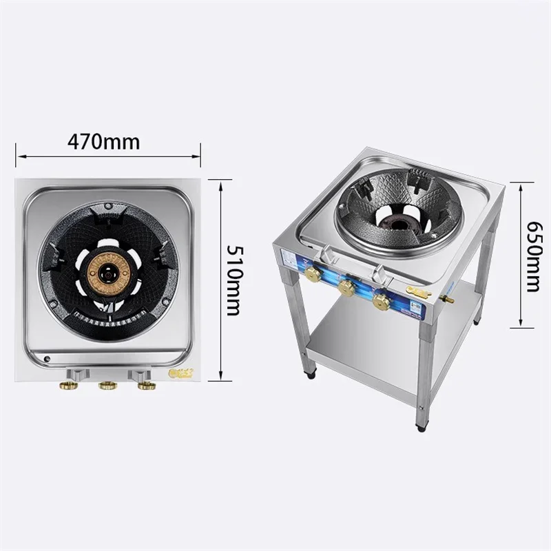 Stainless Steel Deep Sink Gas Cooktop Liquefied Gas Range with Flameout Protection Restaurant Fierce Fire Stove with Pot Rack 6
