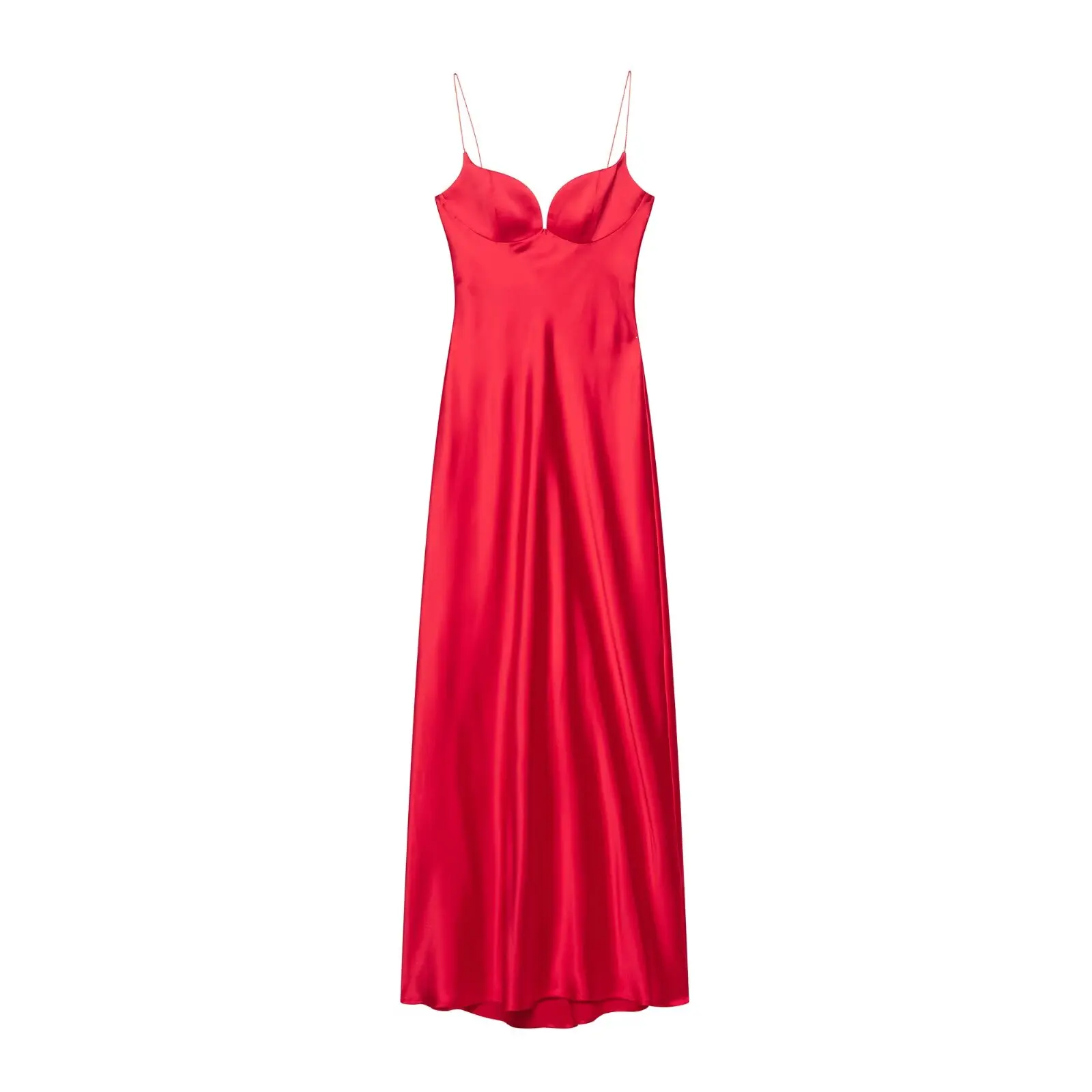 KONDALA Sexy schickes rotes Satin-Damenkleid mit V-Ausschnitt, Cami, langes Partykleid, Damenmode, 2025, Sommerurlaub, Strand, Y2K-Mädchenkleid – Detail 2