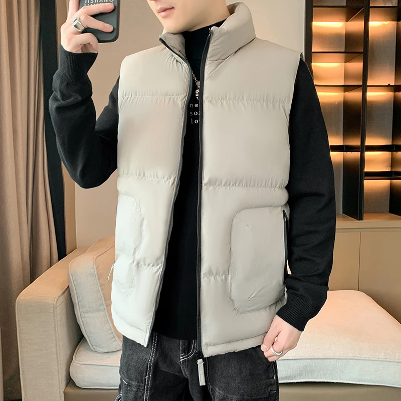 Men's Solid Autumn Winter Turtleneck Zipper Pockets Sleeveless Cardigan Jacket Coats Vests Casual Office Lady Vintage Tops white cropped sleeveless shirt women summer fashion solid color double pockets design tank top female lady high street crop top