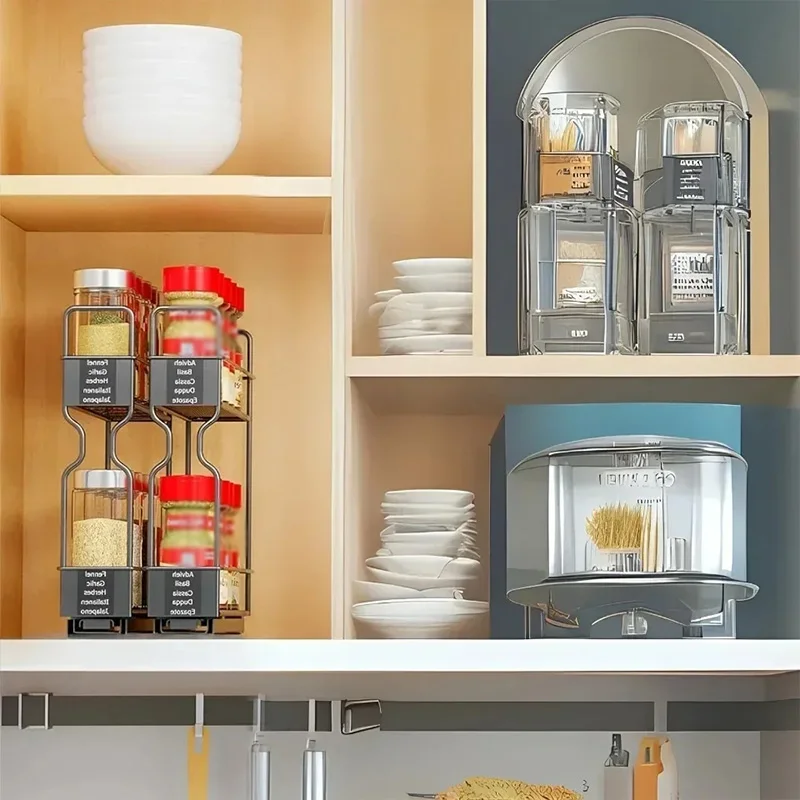 منظم رف التوابل ذو الطبقتين القابل للسحب، منظم توا...