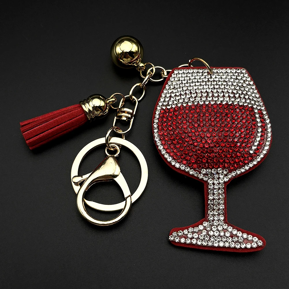 Exquisite Wein Tasse Schlüssel Ring Für Frauen Männer Rot Farbe Quaste Kristall Weiblichen Charme Auto Tasche Schlüsselring Schmuck llavero mujer