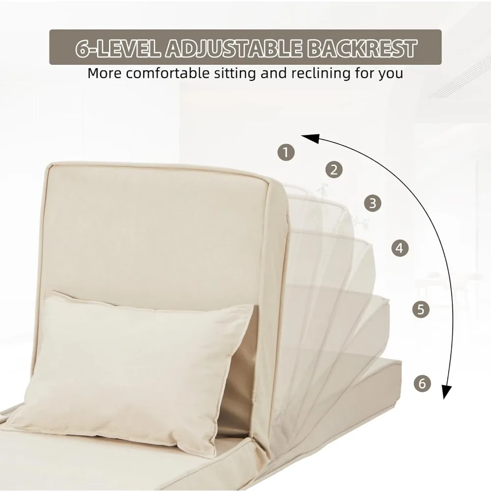 Convertible Single Person Sofa Bed with Adjustable Chaise Lounge and Folding Armchair, featuring Pillow and 5 Settings