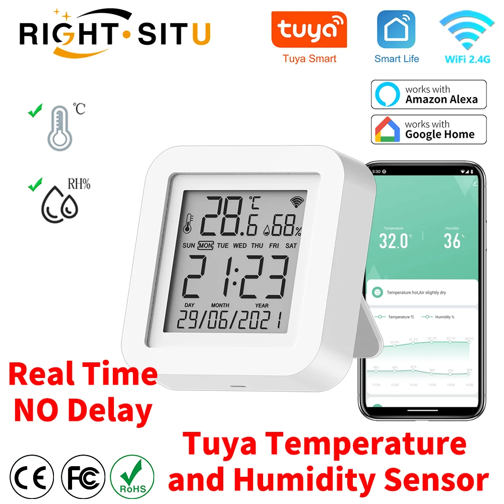 Tuya WIFI Sensor de Umidade Temperatura para Smart Home SmartLife
