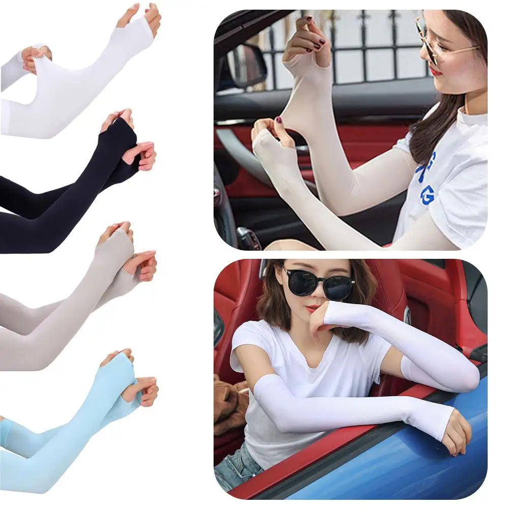 Summer Ice Silk Long Sleeves Anti-Sunburn Arm Cover Cycling Hand Fingerless New Men Arm Cuff Sleeves Anti-UV Sleeve Cool Wo R2S4