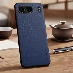 Minimalist Faux Pebbled Leather Phone Case Cover for OnePlus Nord 2 5G (Dark Blue)
