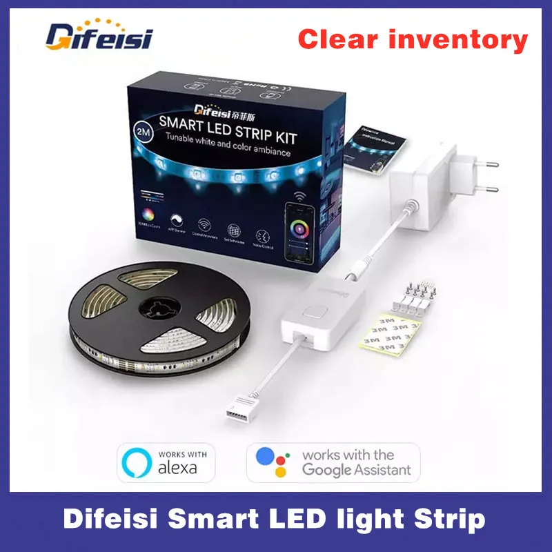 Difeisi Smart Led Light Strip 2M Rgb 12V App Colorata Telecomando Wifi Tuya Ambiance Lightstrip Per Alexa Google Assistant