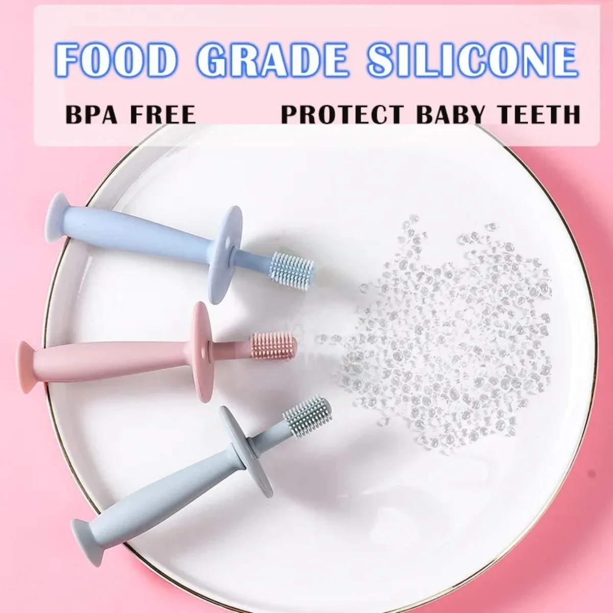 1pcs Baby Toothbrush Edible Silicone Soft Bristles Clean Teeth 360-degree Rotation Baby Brushing Tools Training Teeth Cute Gift