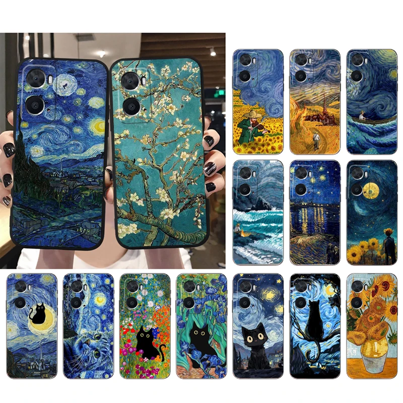 

Van Gogh Sunflowers Cat Phone Case For OPPO A77 A57S A96 A91 A54 A74 A94 A73 A78 A53S A54S A15 A16 A17 A52 A58X A98