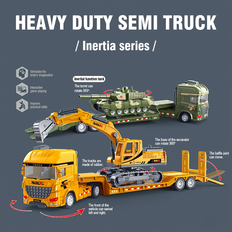 Truck Model Semi-carrier Container Engineering Vehicle Excavator Transport Inertial Diecast Car Education Toys Gift for Children