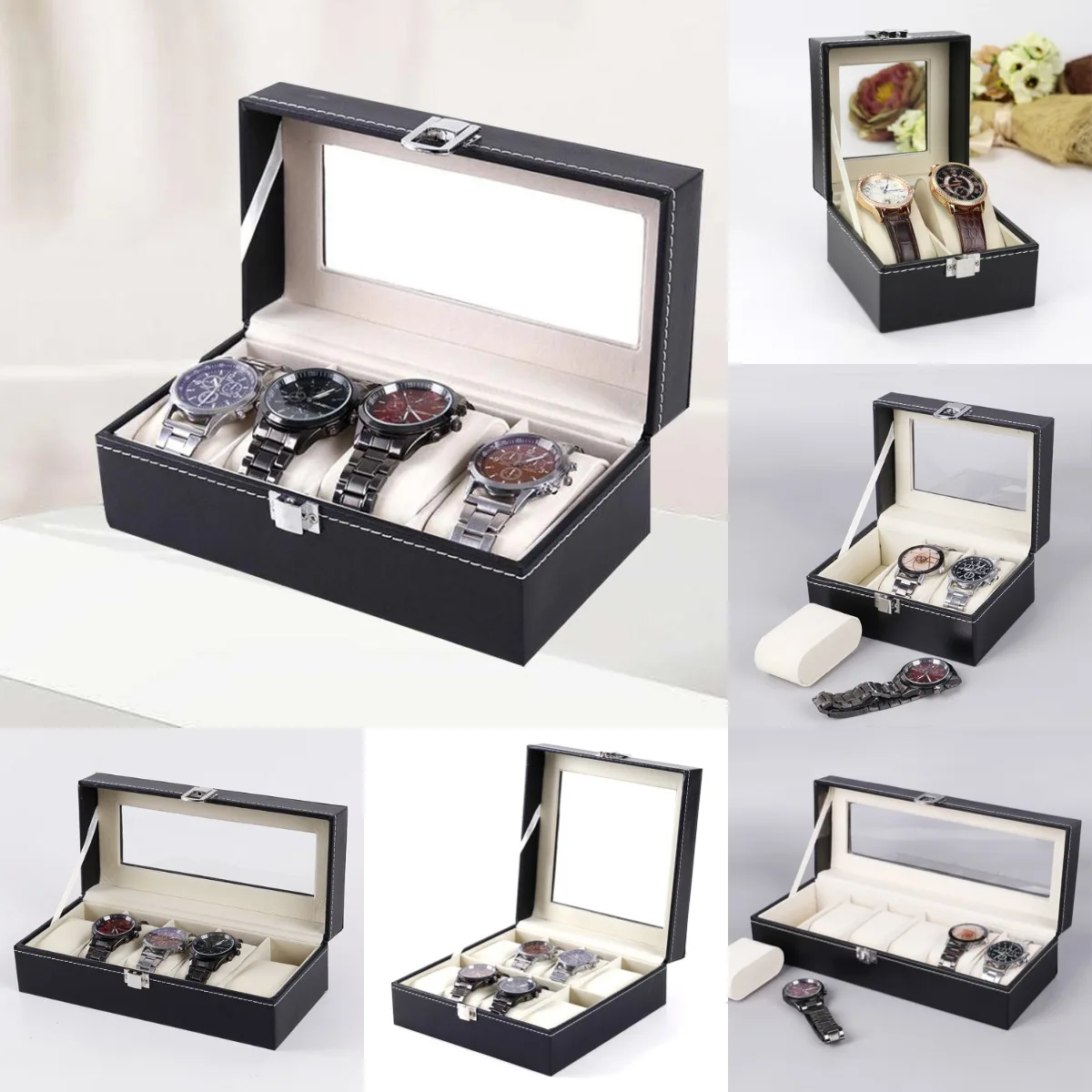 Watch Box 2/3/4/5/6/8/10 Grids PU Leather Watch Case Jewelry Storage Box Packaging Organizer Jewelry Display