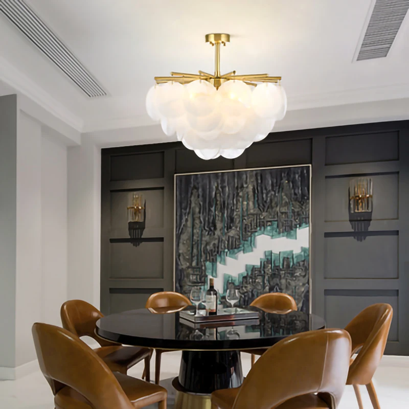 Nordic LED Chandelier Diamond Glasses Lustre Frosted Glass Hanging Lamps Luxury Living Bedroom Pendant Lighting Fixtures