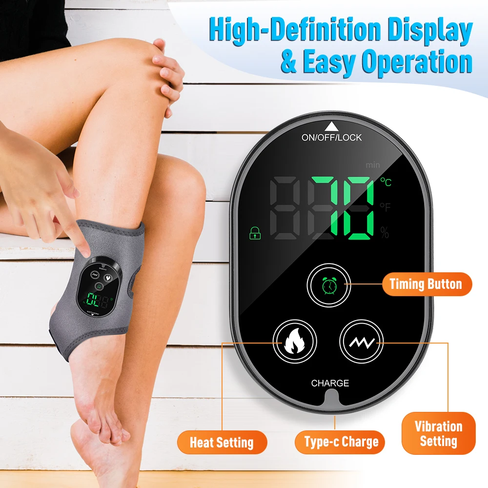 Electric Heating Vibration Foot Ankle Massager Elbow Relax Muscles Winter Massager Type-C Rechargeable Adjustable Strap Massager