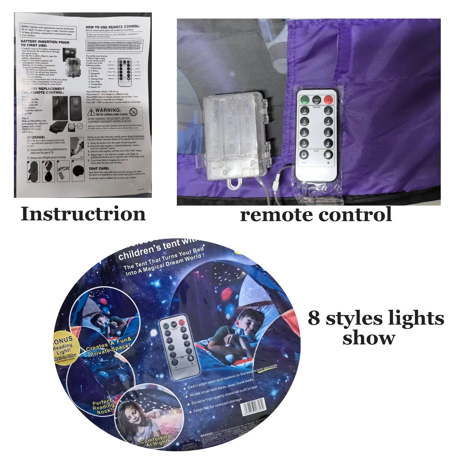 Dream Tent with light show for Kids Bed with Storage Pocket Foldable Kids Tent on Bed Mosquito Net toy tent