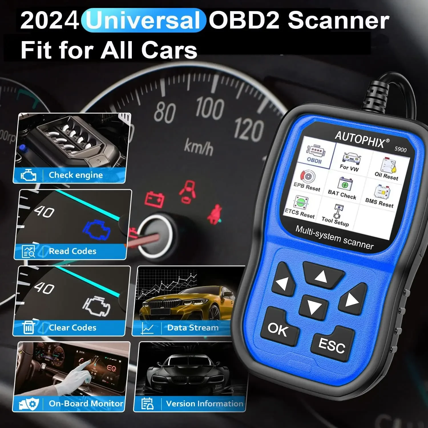AUTOPHIX 5600 Full System Diagnostic Scan Tool OBD2 Scanner Code Reader Engine ABS SRS SAS BMS EPB TPMS Oil Reset Battery for VW