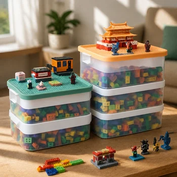 Contenitore Impilabile per Bambini con Divisori Regolabili per Blocchi da Costruzione e Piccoli Giocattoli