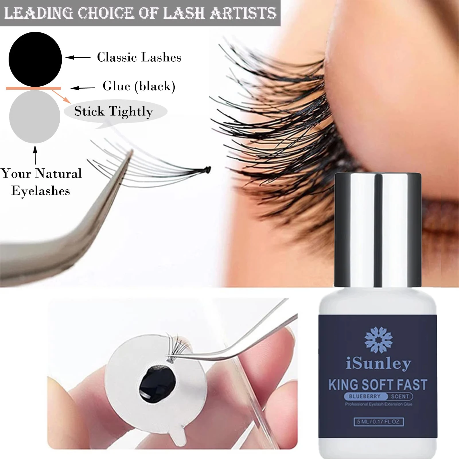 

ISunley 5ml Professional Eyelash Extension Glue Extra Strong Hold Long Lasting Quick DryTime Premium Professional Grade Adhesive
