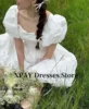 XPAY Puff Short Sleeves A Line Mini Wedding Party Dresses Square Neck Taffeta Bride Gowns Corset Back Customized 2