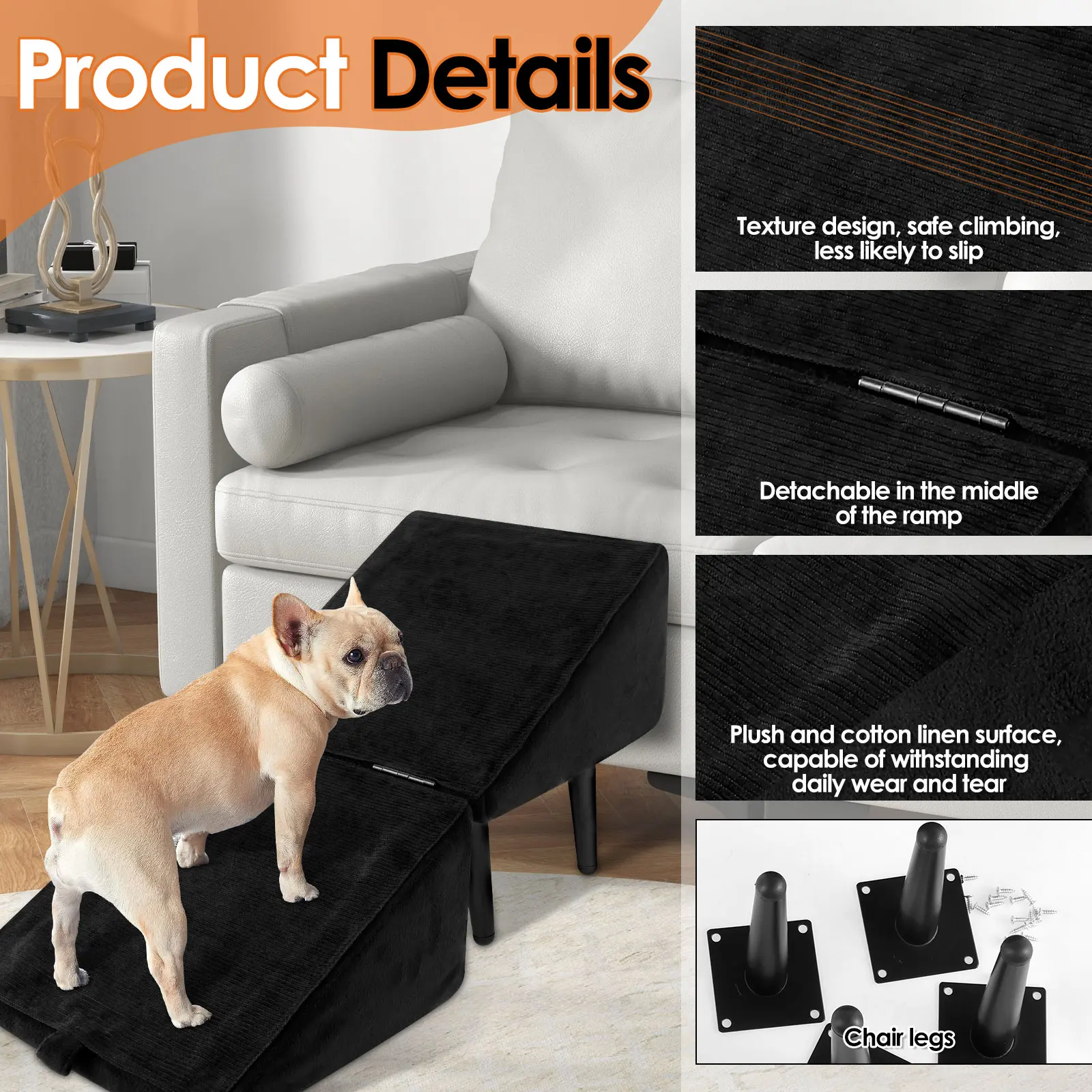 Cotton Linen Dog Stairs Ottoman Pet Staircase Ladder