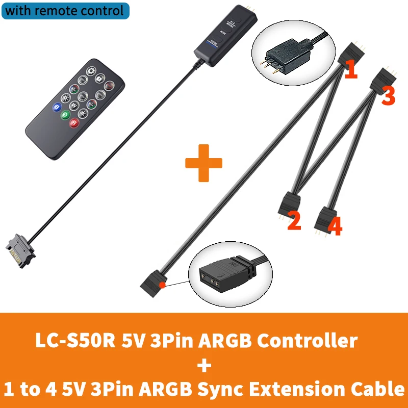 ตัวเลือกสินค้า SATA Extension Cable Light Controller พร้อม Remote Control สำหรับ PC และพัดลม