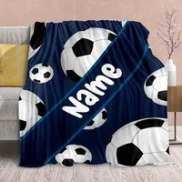 Customized Soccer Ball Goal Name Flannel Throw Blanket - Contemporary Style, Digital Print Ideal for Friends and Family Gift 1