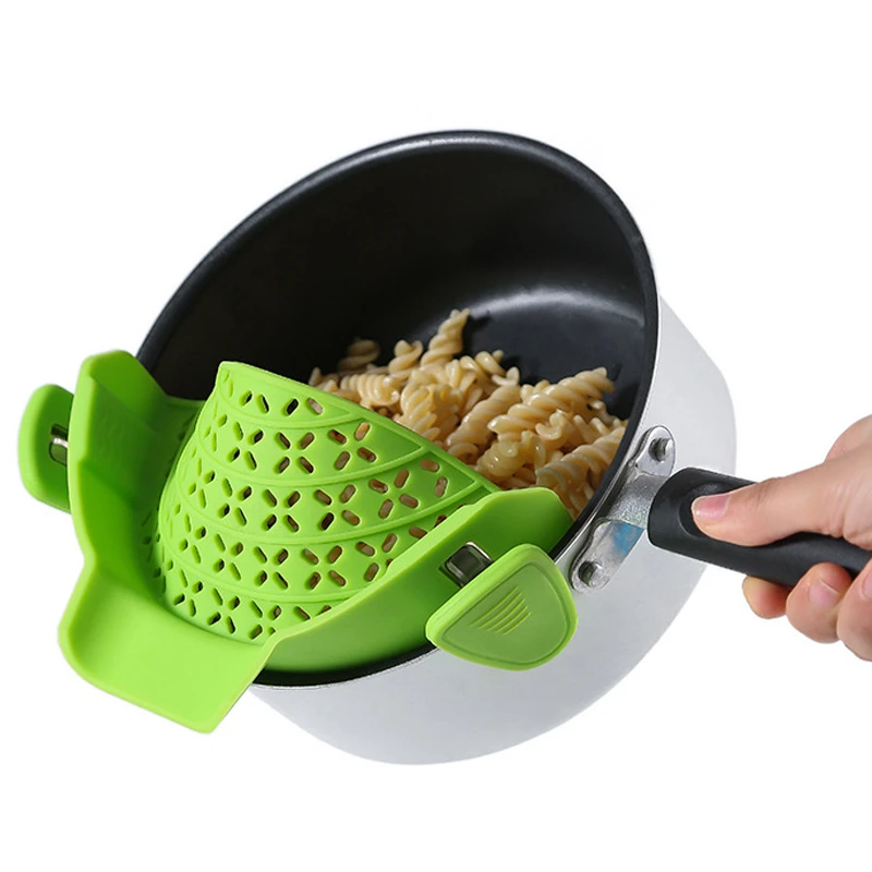 Silicone Kitchen Strainer Clip Pan Drain Rack Bowl Funnel Rice Pasta