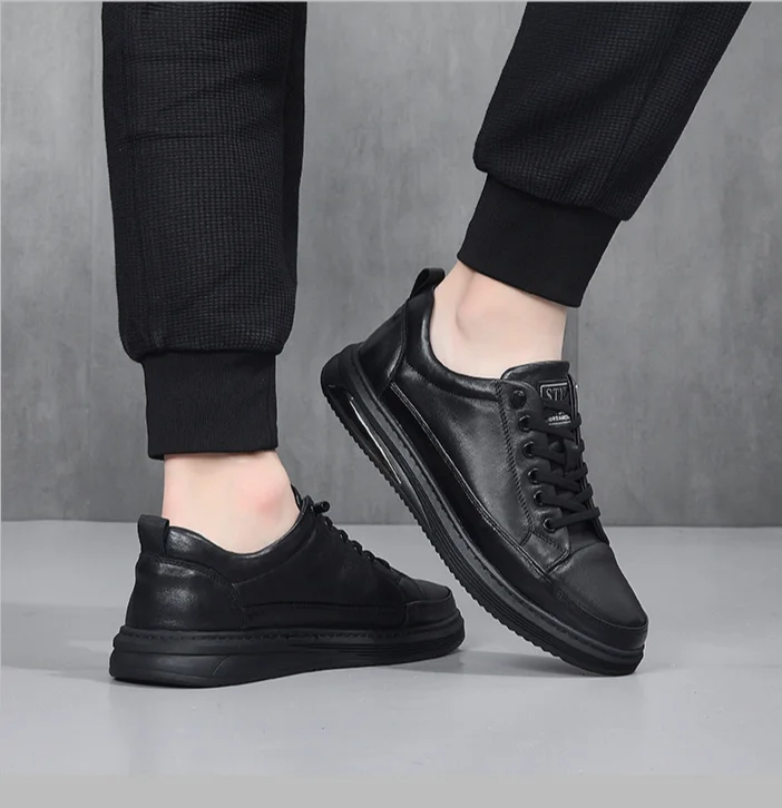 Chaussures en cuir pour hommes, chaussures plates noires, chaussures décontractées et polyvalentes en cuir de vachette de qualité supérieure, nouvelle collection automne_voghion.com