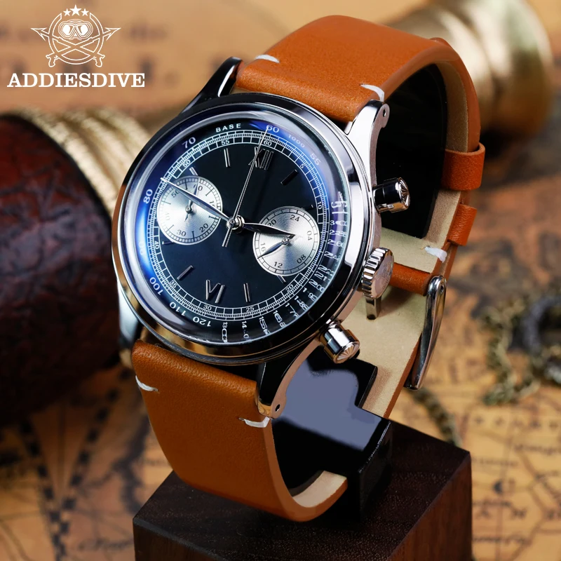 ADDIESDIVE 38MM Watch 60min Chronograph Quartz Watches for Men 100m Waterproof Stainess Steel Dive Wristwatch relogio masculino