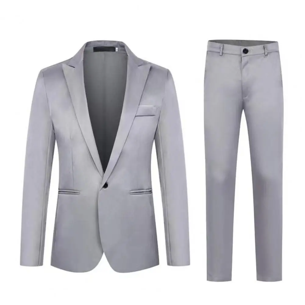Men Pants Set Men's Spring Autumn Business Suit Set with Lapel Slim Fit Pants Solid Color Single Button Design with for A