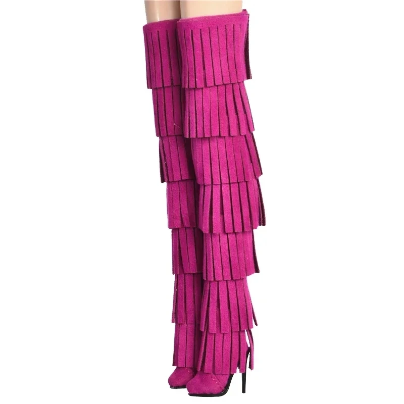 1/6 Doll Toy Solid Color Tassel Long Tube Boots Hollow Velvet Shoes Action Figures Accessories For FR2 12 Inch Female Model Body