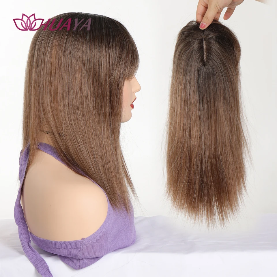 Synthetic Long Straight Topper Wig Clip in Hair Extensions Natural Fluffy Head Top Fake Hair Piece with Bang Clip Black  Brown
