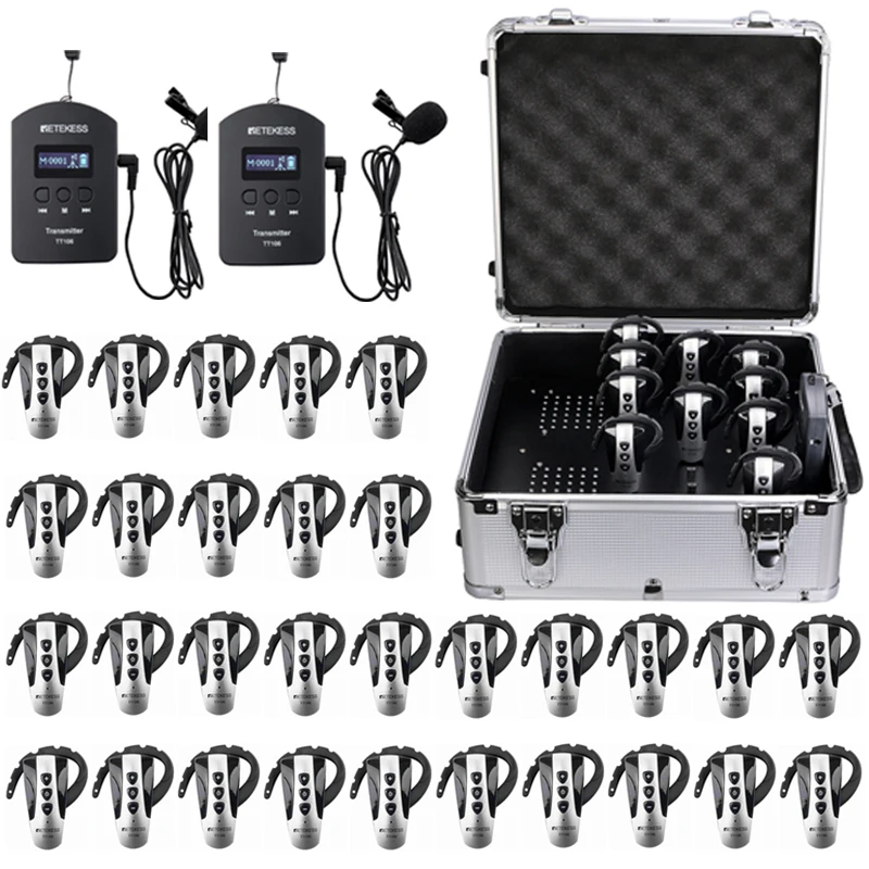 

2.4GHz UHF earloop over-ear 2 transmitter 30 receivers Wireless audio Tourist Guide Hajj System RETEKESS TT106