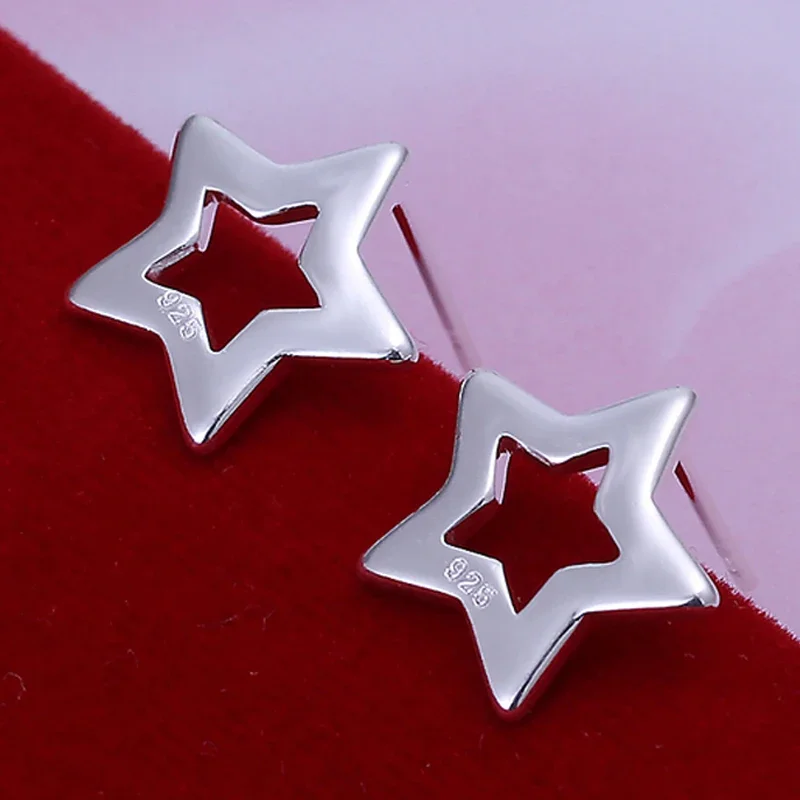 Hot Sale 925 Sterling Silver Exquisite Five-Pointed Star Small Stud Earrings For Women Wedding Engagement Fashion Jewelry Gift