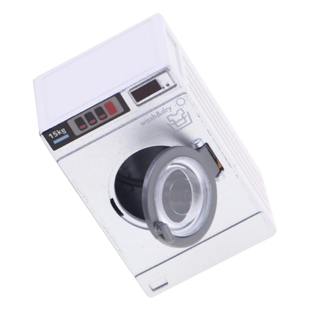 Mini Washing Machine Model Kids Washer and Dryer House Furniture Photo Accessories Toy Dollhouse Laundry Room for Baby 4