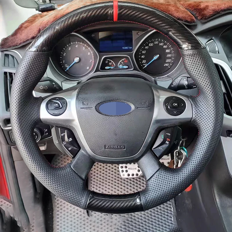 

Для Ford Focus 3 2012 - 2014 KUGA Escape 2013 - 2016 черная замшевая чехол рулевого колеса автомобиля из натуральной кожи
