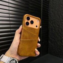 Luxurious Retro Leather Card Holder Wallet Case - Shockproof Business Purse Cover - iPhone 15 Pro Max (Orange CK BBPK)