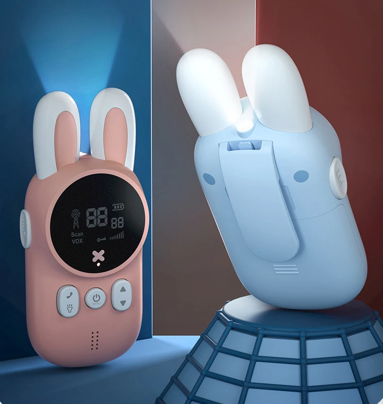 New 2PCS Rabbit Walkie Talkie 3KM Range Handheld Transceiver UHF Radio Lanyard Children Birthday Gift Mini Kids Toys Interphone 6